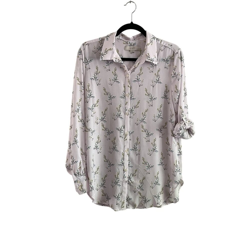 LOFT White Floral Button-Down Tie-Front Blouse - Picture 2 of 12